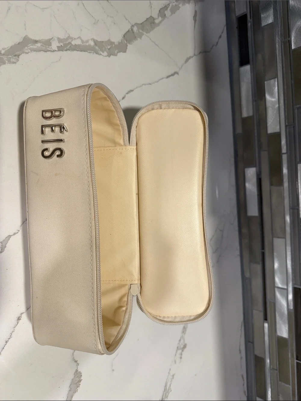 BEIS Cream Dual-Compartment Travel Pouch
